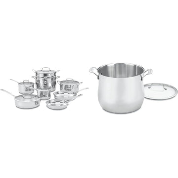 Contour Stainless 13-Piece Cookware Set with 12-Quart Stockpot Bundle by Cuisinart – Variety Pack, Aluminum, Silver
