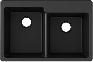 Elkay Quartz Classic ELG250RBK0 Black Offset Double Bowl Top Mount Sink