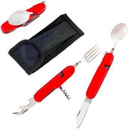 24-Piece Multifunctional Reusable Pocket Cutlery Set with Red Plastic Handle, Stainless Steel, 4.3in Length by Packnwood
