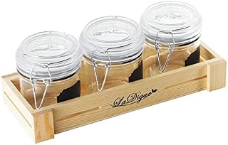 PADERNO Set 4 Pz Barattoli Degustazione Vassoio Legno 27,5x11x4 Cm 3 Vasetti C/Molla 200 Ml