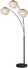 Bloom 3-Light Arc Floor Lamp - Black Nickel, Black Marble Base, White Satin Shade, Dimmer Switch