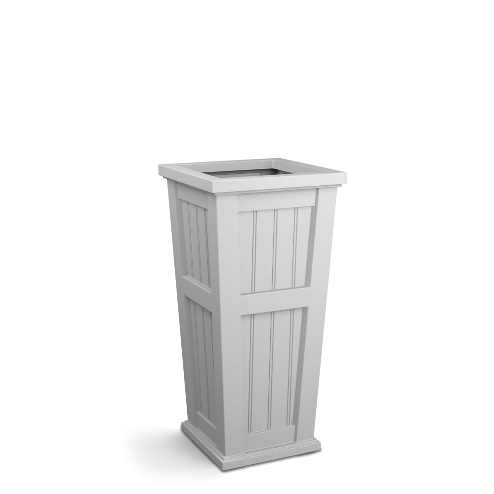 Cape Cod Tall Planter by Mayne – 32"H, 10 gallons, Plastic, White, Model 4843-W