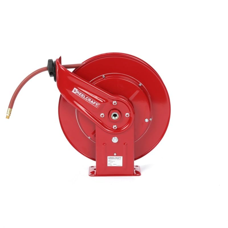 1/2-Inch by 50-Feet Spring Driven Hose Reel for Air/Water by Reelcraft – 1/2 in. x 50 ft., Steel, Red, Model 7850 OLP