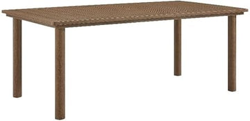 Modway Parkland 76 Inch Outdoor Aluminum Rectangular Dining Table in Walnut — Metal Patio Table for 6 with Umbrella Hole — All-Weather Outdoor Table for Backyard, Porch, Garden, or Deck