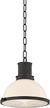 Hudson Valley Lighting Pinesbridge 1-Light 11" Pendant | Distressed Bronze with Opal Glossy Glass Shade | Retro Industrial Schoolhouse Ceiling Light | 9309-DB