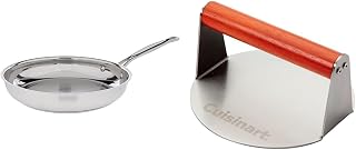 Cuisinart 10‑Inch Stainless Steel Open Skillet with 6″ Stainless Steel Smash Burger Press Bundle