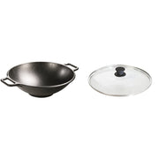 BOLD 14 Inch Seasoned Cast Iron Wok; Design-Forward Cookware & Tempered Glass Lid (12 Inch) by Lodge – 14", Tempered Glass, Black