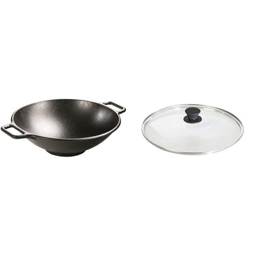 BOLD 14 Inch Seasoned Cast Iron Wok; Design-Forward Cookware & Tempered Glass Lid (12 Inch) by Lodge – 14", Tempered Glass, Black