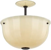 Nevins 1-Light Semi Flush | Essential Style | Distressed Bronze Finish | Glass Shade | Damp-Rated for Bathroom Use | 14" Dia x 13" H | Etched with Optic Shade | -DB by Hudson