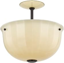 Hudson Valley Lighting Nevins 1-Light Semi Flush | Essential Style | Distressed Bronze Finish | Glass Shade | Damp-Rated for Bathroom Use | 14" Dia x 13" H | Etched with Optic Shade | 3115-DB