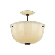 Nevins 1-Light Semi Flush | Essential Style | Distressed Bronze Finish | Glass Shade | Damp-Rated for Bathroom Use | 14" Dia x 13" H | Etched with Optic Shade | -DB by Hudson