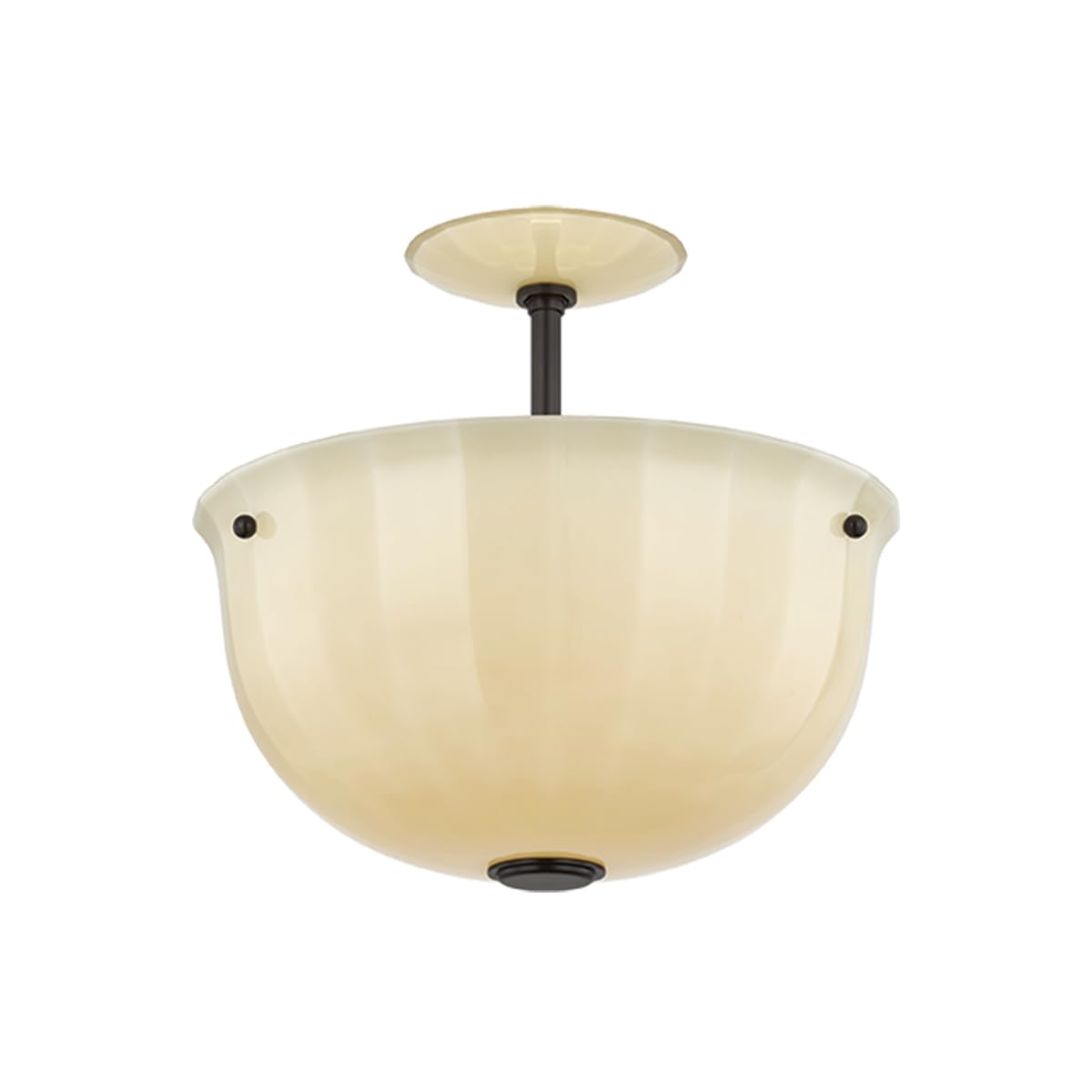 Nevins 1-Light Semi Flush | Essential Style | Distressed Bronze Finish | Glass Shade | Damp-Rated for Bathroom Use | 14" Dia x 13" H | Etched with Optic Shade | -DB by Hudson