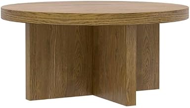 Starlight Canyon Home Oak Round Coffee Table Modern Rustic Design Single Piece Durable Wood Surface Stable Construction for Living Room, Lounge, or Office Use