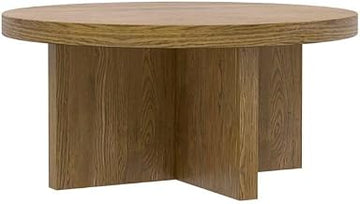 Starlight Canyon Home Oak Round Coffee Table Modern Rustic Design Single Piece Durable Wood Surface Stable Construction for Living Room, Lounge, or Office Use