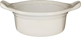 International Tableware Ceramic Casserole Dish, 8 oz, American White/Brown Band/Speckles