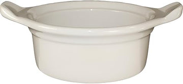 International Tableware Ceramic Casserole Dish, 8 oz, American White/Brown Band/Speckles