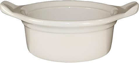 International Tableware Ceramic Casserole Dish, 8 oz, American White/Brown Band/Speckles