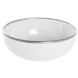 White Serving Bowl with Silver Trim - 7 7/10"Dia x 2 3/5"H by HUBERT – Melamine, White, Model M2063-SILVERRIM