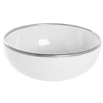 White Serving Bowl with Silver Trim - 7 7/10"Dia x 2 3/5"H by HUBERT – Melamine, White, Model M2063-SILVERRIM