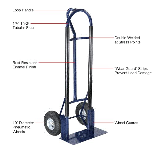 Industrial Strength Steel Hand Truck with Loop Handle by Global Industrial – 51.77"L x 22"W x 52"H, Alloy Steel, Blue, Model 585283