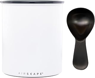 Planetary Design Airscape Kilo Coffee Storage Canister & Scoop Bundle, 2.2lb Food Container | US Patented Airtight Lid 2-Way Valve Preserve Food Freshness, 2.2 lb Dry Beans (Large Matte White & Brushed Black Scoop)