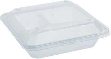 HUBERT Reusable Takeout Container 3 Compartment Polypropylene - 9" L x 9" W x 3 1/8" H