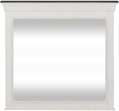 Liberty Furniture Crown Mirror in White with Charcoal Gray Cap Rail, Wide Landscape Design for Elegant Makeup Application and Style