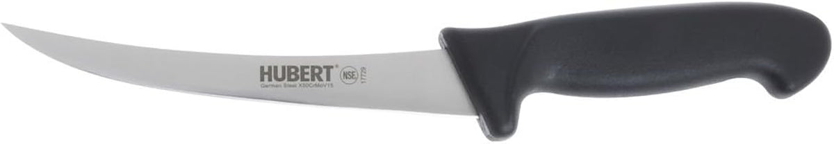 HUBERT Boning Knife with Black Polypropylene Handle Stainless Steel Curved Semi-Flex - 6" L Blade