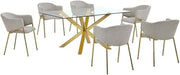 Rectangular Clear Glass Dining Set with Linen Chairs