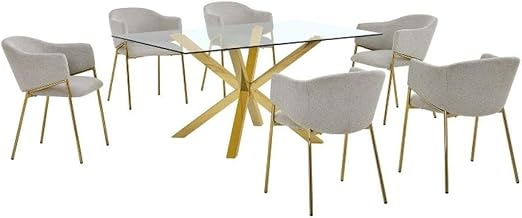 Rectangular Clear Glass Dining Set with Linen Chairs