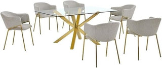 Rectangular Clear Glass Dining Set with Linen Chairs