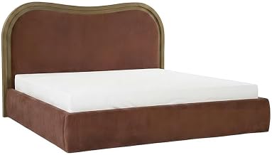 Starlight Canyon Home Ash Wood Platform Bed with Upholstered Headboard, Art Deco Wave King Bed Frame No Box Spring Needed with Slats