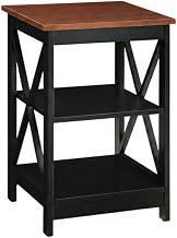 Furnifact Cherry/Black End Table with Shelves, Transitional Coastal Style, Durable Wood, Modern Design, Versatile Living Room or Bedroom Accent
