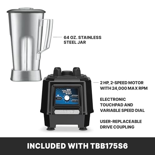 Waring Variable Speed Control Dial 1,000 to 17,000 RPM / 64 Ounce Stainless Steel Container Jar / 64 Ounce Countertop Blenders