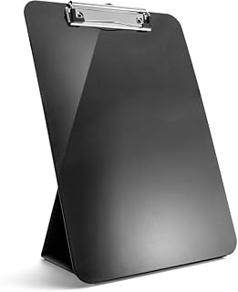 Officemate Recycled Plastic Free Standing Clipboard with Easel Back, Lightweight Portable Writing Foldable Clip Board for School, Office, Home, Restaurant, Black (83039)