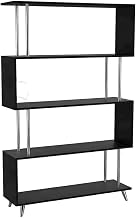 Furnifact Wood Veneer Wall Shelve with Asymmetrical Open Shelves, 4-Shelf Tall Etagere Bookcase for Living Room or Home Office and Entryway