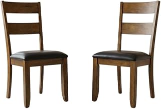 Starlight Canyon Home Rustic Whiskey Mariposa Ladderback Side Chair 2-Pack, Upholstered Faux Leather Seat, Rubberwood, Transitional Style, Distressed Finish