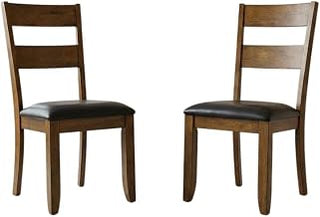 Starlight Canyon Home Rustic Whiskey Mariposa Ladderback Side Chair 2-Pack, Upholstered Faux Leather Seat, Rubberwood, Transitional Style, Distressed Finish