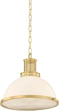Hudson Valley Lighting Pinesbridge 1-Light 15" Pendant | Aged Brass Fixture with Opal Glossy & Holophane Glass Shade | Retro Industrial Pendant Light for Kitchen Island or Dining Area | 9315-AGB