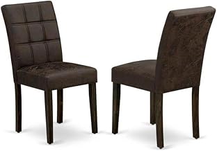 Furnifact Wooden Parsons Dining Chair with Jacobean-Finish Frame, Upholstered Kitchen and Dining Room Chairs for Dining Tables, Set of 2