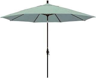 California Umbrella 11' Round Aluminum Market Umbrella, Crank Lift, Collar Tilt, Bronze Pole, Sunbrella Spa