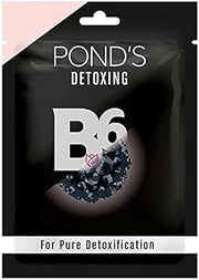 POND'S Activated Charcoal Sheet Mask, With Vitamin B6 For Clear Detox Skin, Paraben Free, Black Biodegradable Fabric, 25 ml