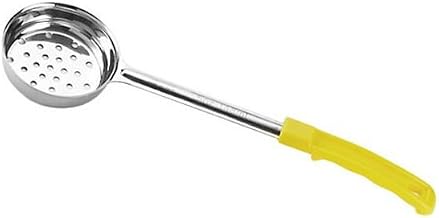 TableCraft 7705 Spoonout, 5 oz., one-Piece, Perforated, Dishwasher Safe, Yellow Handle, Stainless Steel