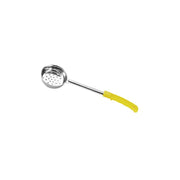 Spoonout, 5 oz., one-Piece, Perforated, Dishwasher Safe, Yellow Handle, Stainless Steel by Tablecraft – Multicolor, Model 7705