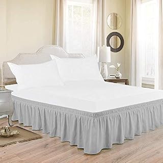 KHC Wrap Around Bed Skirts Elastic Dust Ruffles Silver King 100% Egyptian Cotton for Soft and Silky Feel Classic Stylish Look in Your Bedroom (Silver King 12" Inch Drop Length)