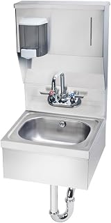 Krowne HS-8 Hand Sink, Wall Mount, 16-3/16"W x 15-1/4"D x 29-1/2"H OA, 8"H backsplash, 12-1/2" Wide x 9-3/4" Front-to-Back x 5-5/8" deep Bowl, 4" OC Splash Mount Faucet with Swing spout