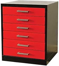 Fort Knox Workbench Pedestal-6 Drawer 24x24x32, Black Body, Red Doors, 1W