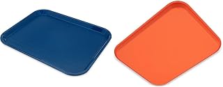 Carlisle 17.87" x 14" x 0.98" Blue & Orange Patterned Plastic Cafeteria Trays for Fast Food Restaurants and Cafeterias (Set of 2)