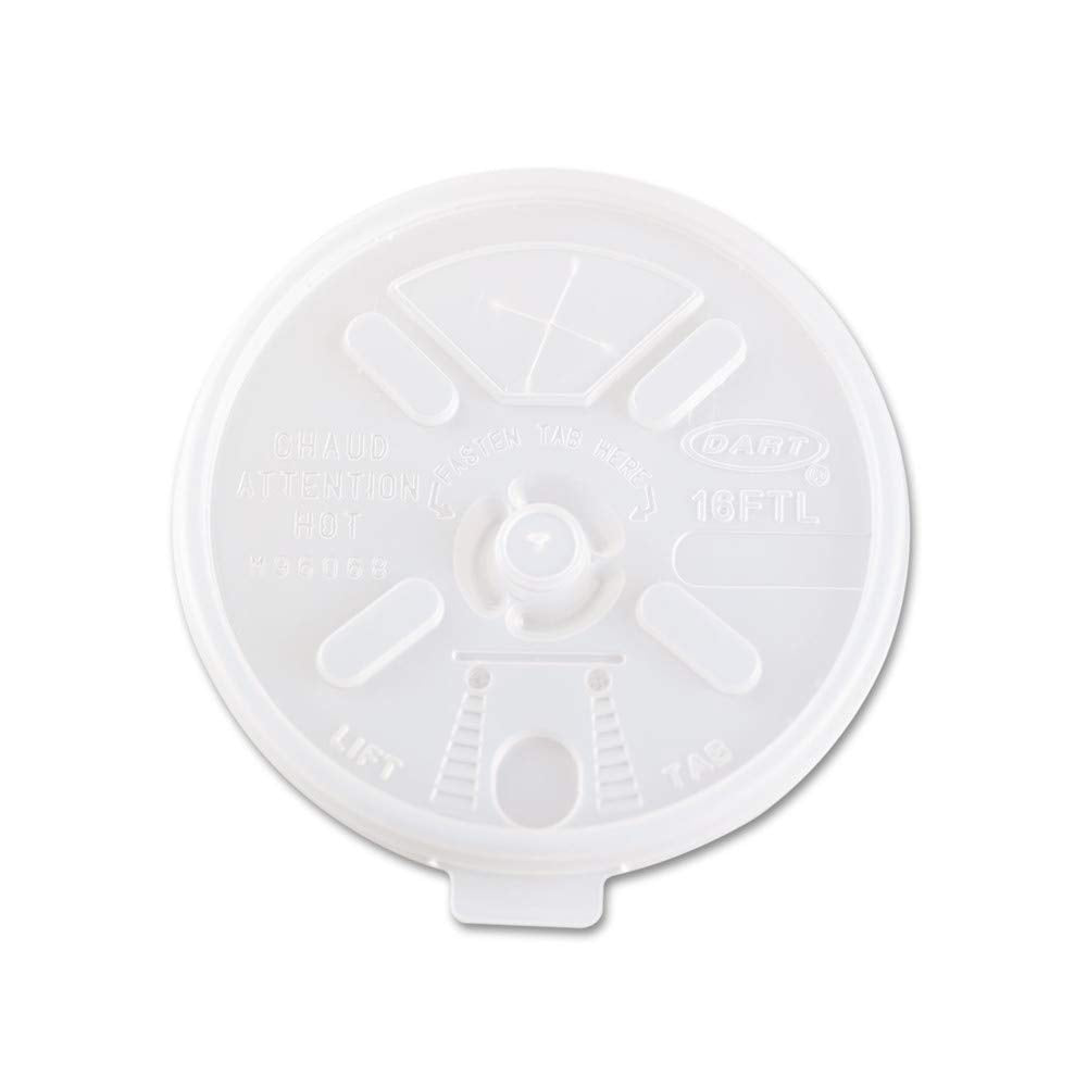 Diposable Foam Cup White Flat Lid 12/16 oz - 3 5/8"Dia 1000 per Case by DART – 12/16 oz, Pack of 1000, Model 16FTLS