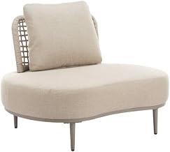 Beige Outdoor Club Chair with Cushions, Extra Wide Design for Patios, Modern Lounge Seating with Rattan Texture and Sturdy Aluminum Base